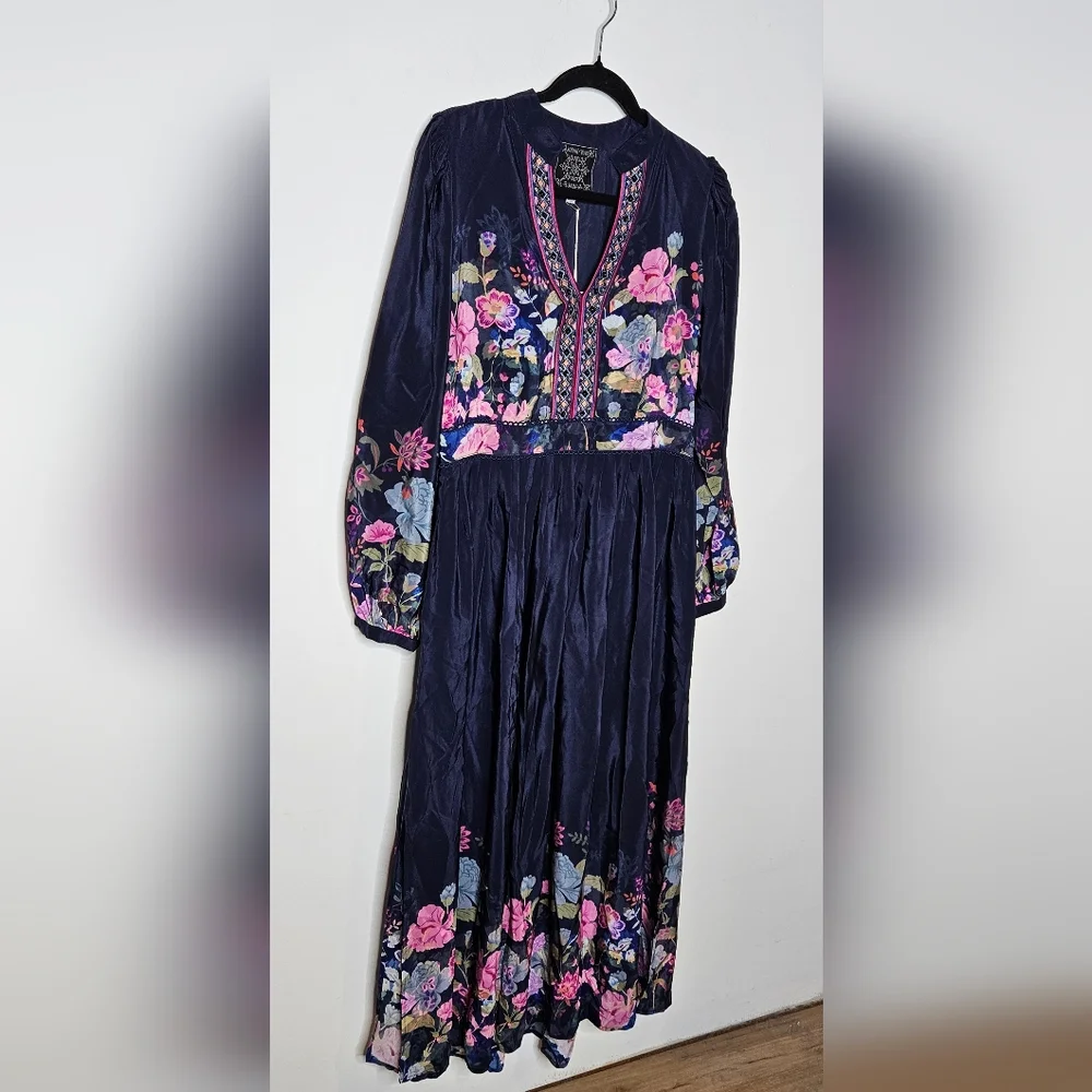 Johnny Was Valeria Silk Floral Beaded Embroidered Maxi Dress‎ Womens Medium NEW - Picture 2 of 9